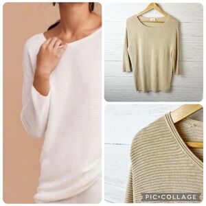 Aritzia Wilfred Blanchard Sweater Tan Small - Ribbed Knit Linen Blend